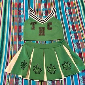 Green Cheerleader Costume Set Weed Mary Jane 420 Cannabis Medium